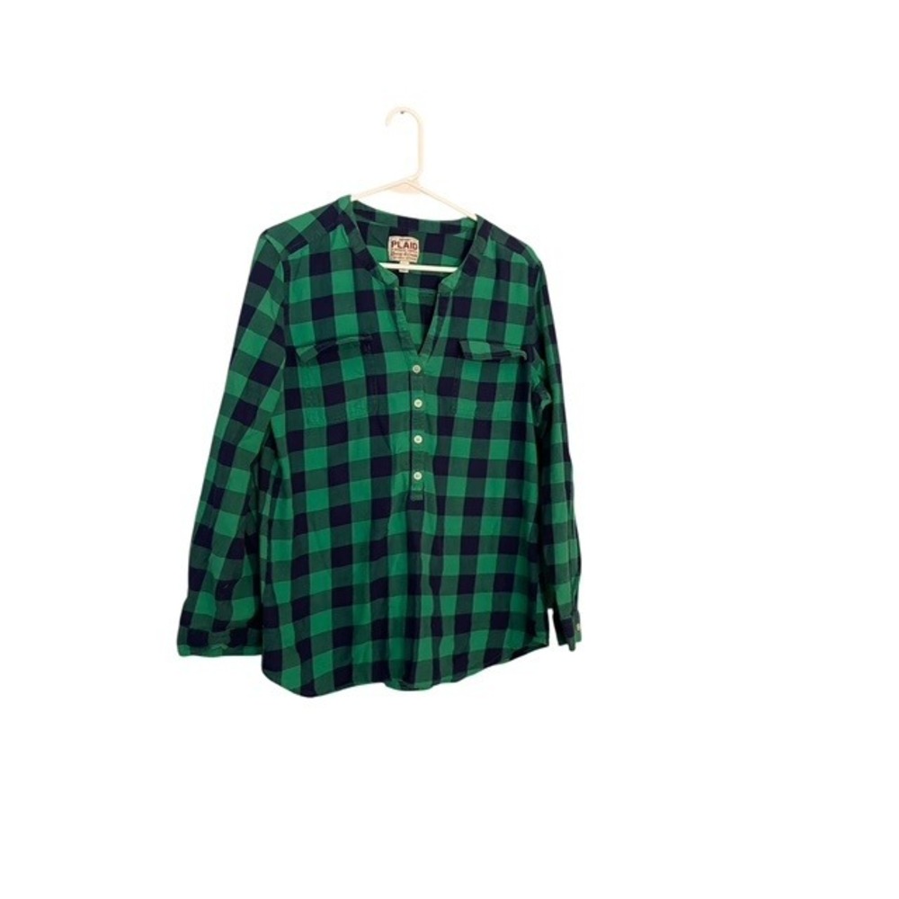 Old Navy Plaid Button Up Shirt Long Sleeve Green Black Womens L